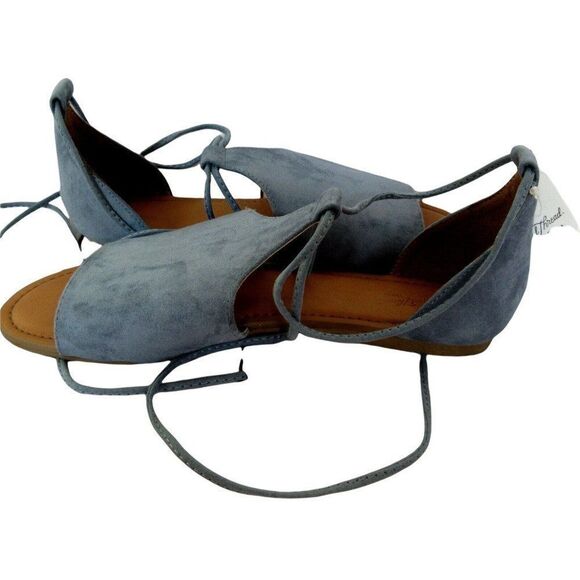 Universal Thread Faux Suede Blue AILEEN Lace Up Sandals 8.5M Open Toe Ankle Tie - Picture 4 of 9